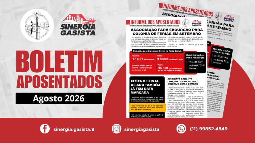 Boletim da Associação de Aposentados fala sobre excursão, festa de final de ano e novo ACT da Comgás