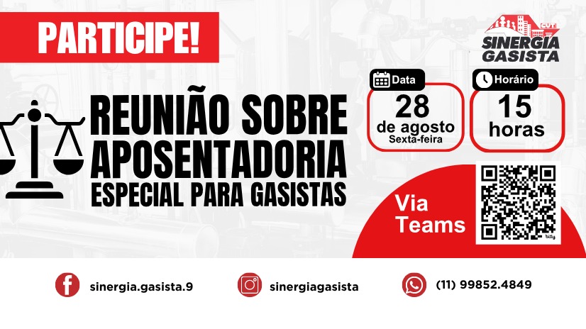 Nesta sexta-feira (28): Sinergia Gasista promove reunião virtual sobre aposentadoria especial