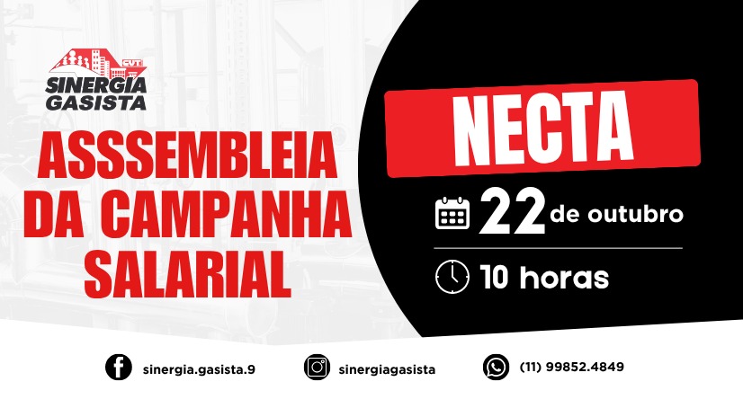 Quinta-feira (22) tem assembleia da Necta para encerramento da Campanha Salarial